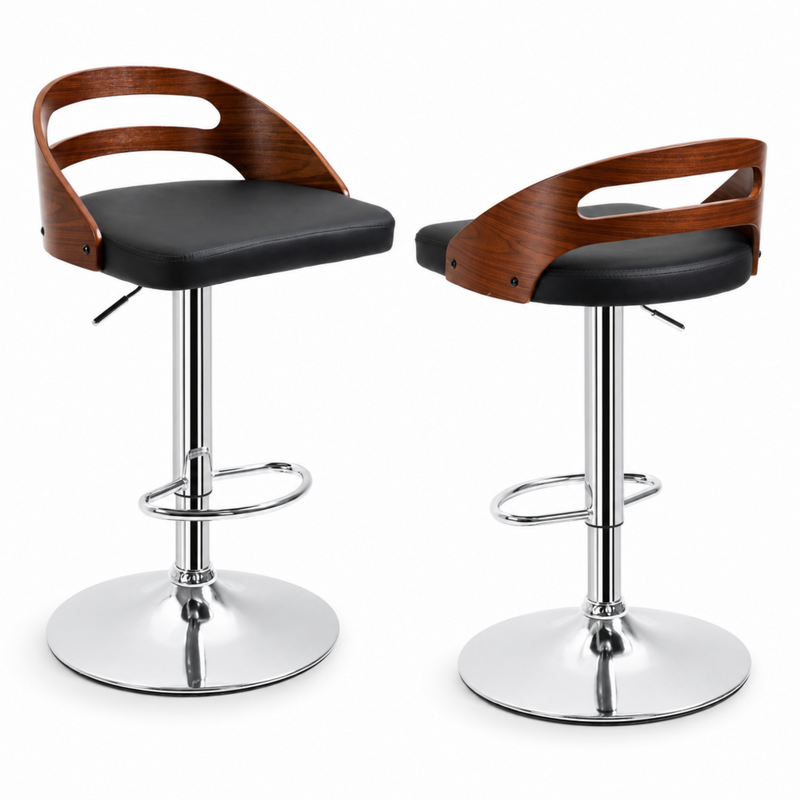 Tabouret de bar design Fika lot de 2 – vue face, simili cuir caramel et piétement métal doré – Haut-Comptoir