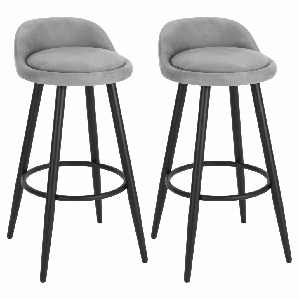 Chaise de bar haute Senja velours gris clair – lot de 2 – dossier bas enveloppant