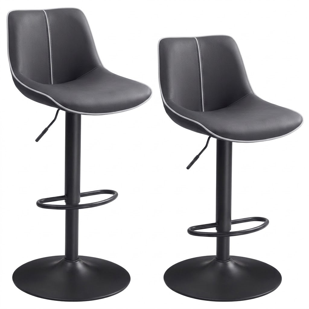 Tabouret de bar réglable Mysig lot de 2 – duo face et dos, PU caramel cognac et base noire – Haut-Comptoir