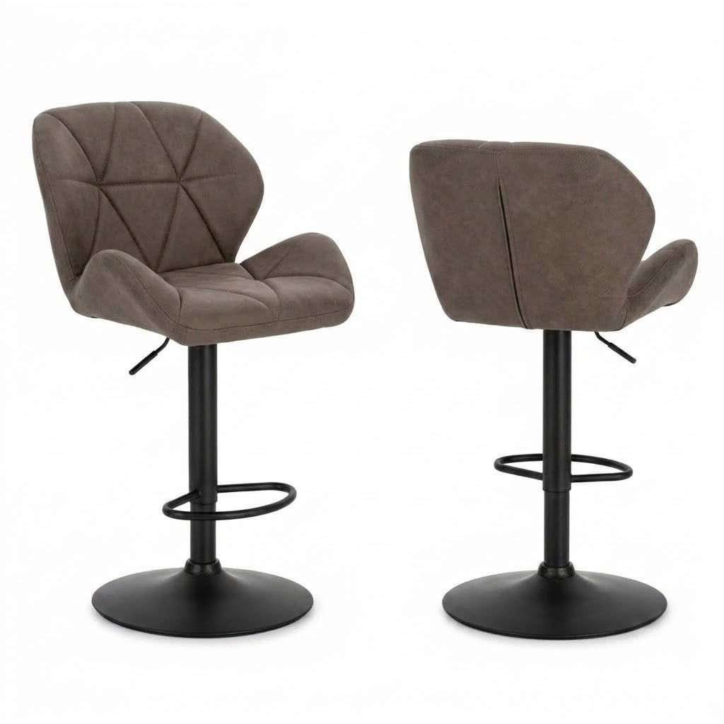 Tabouret de bar pivotant Snö lot de 2 – duo face et dos, microfibre brun taupe – Haut-Comptoir
