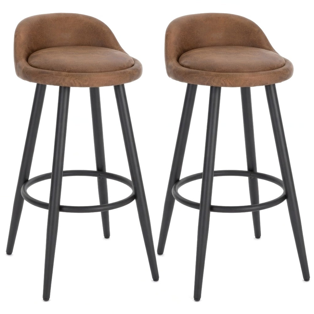 Chaise de bar haute Senja coloris cognac – lot de 2 – assise arrondie pieds métal effilés