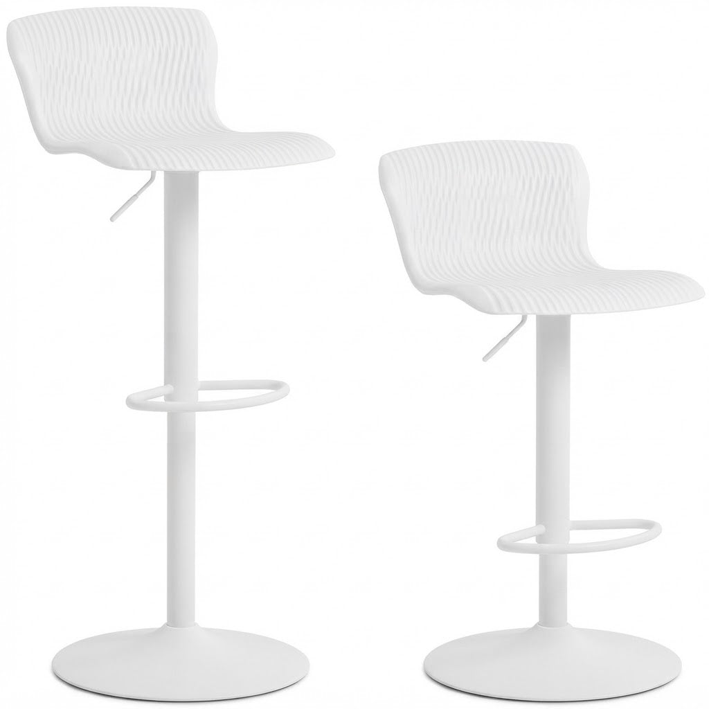 Tabouret de bar blanc Narvik lot de 2 – vue face, assise galbée en polypropylène blanc – Haut-Comptoir