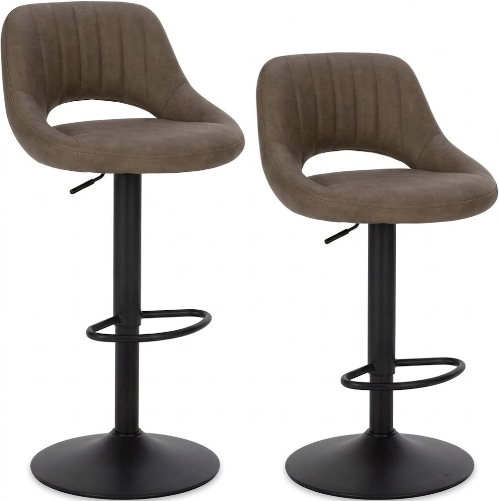 Tabouret de bar pivotant Havana lot de 2 – duo face et dos, microfibre taupe brun vintage – Haut-Comptoir
