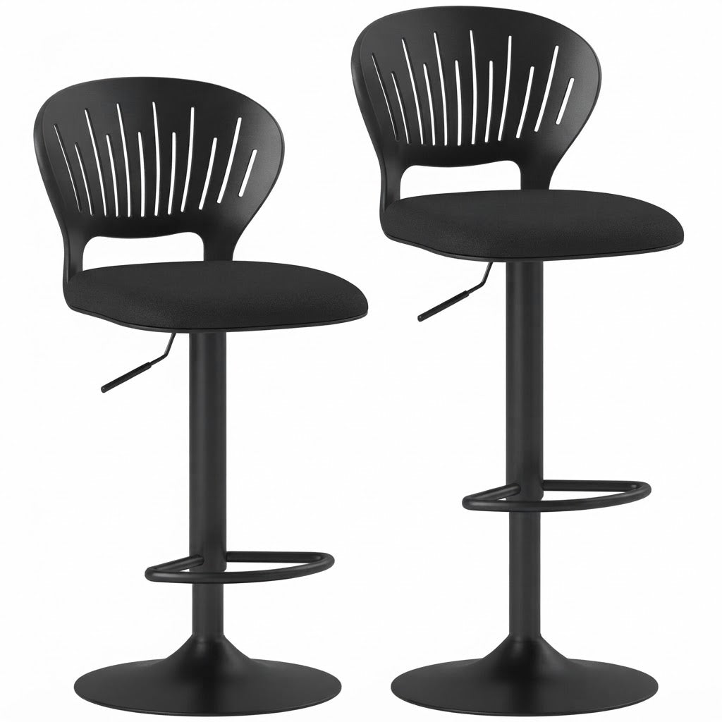 Tabouret de bar réglable Molde lot de 2 – vue face, dossier arrondi et assise rembourrée – Haut-Comptoir