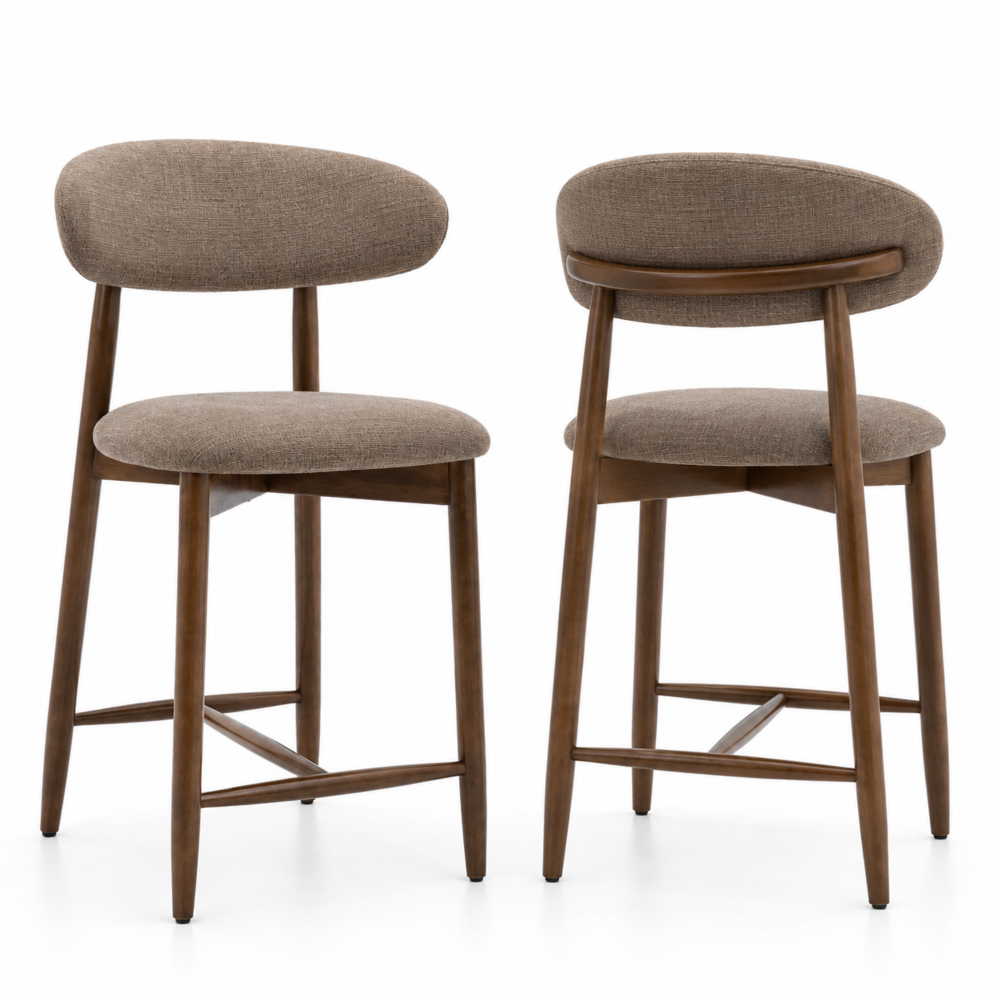 Chaise de bar en bois Oslo lot de 2 – vue face, assise ronde bois naturel, piétement métal noir – Haut-Comptoir