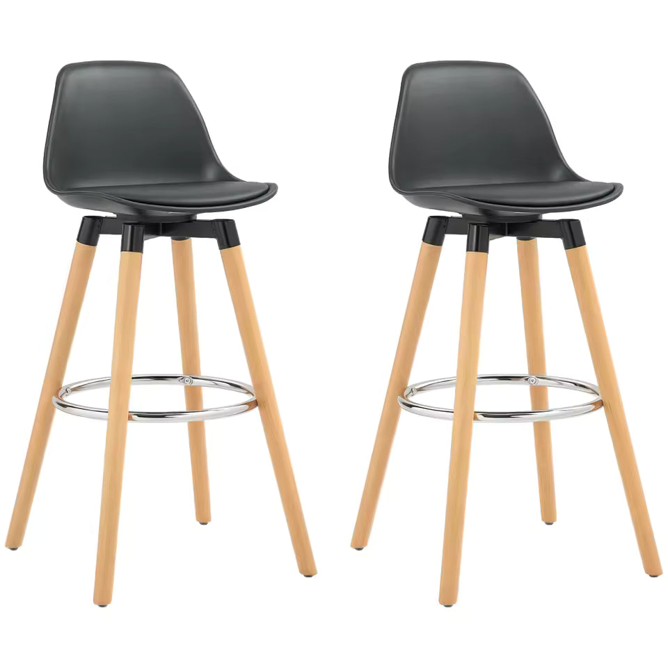 Chaise de bar haute Bret lot de 2 – vue face, simili cuir brun caramel et piétement métal noir – Haut-Comptoir