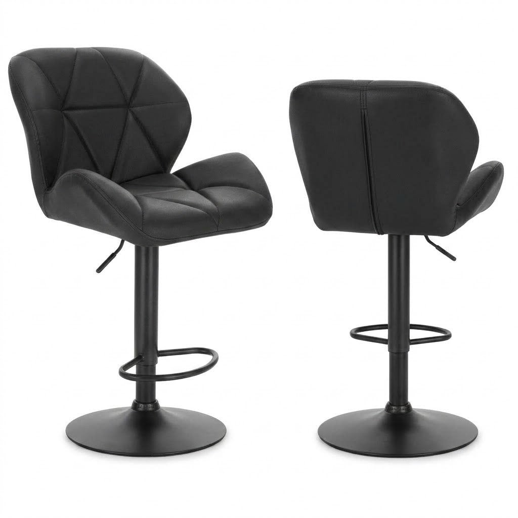 Tabouret de bar pivotant Snö lot de 2 – duo face et dos, PU noir total look – Haut-Comptoir