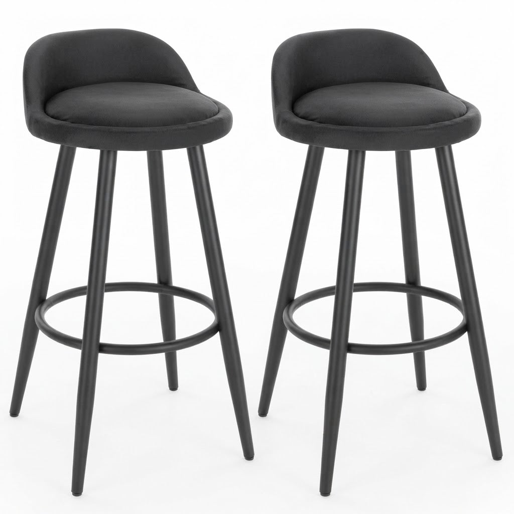 Chaise de bar haute Senja gris foncé – lot de 2 – structure métal noir mat