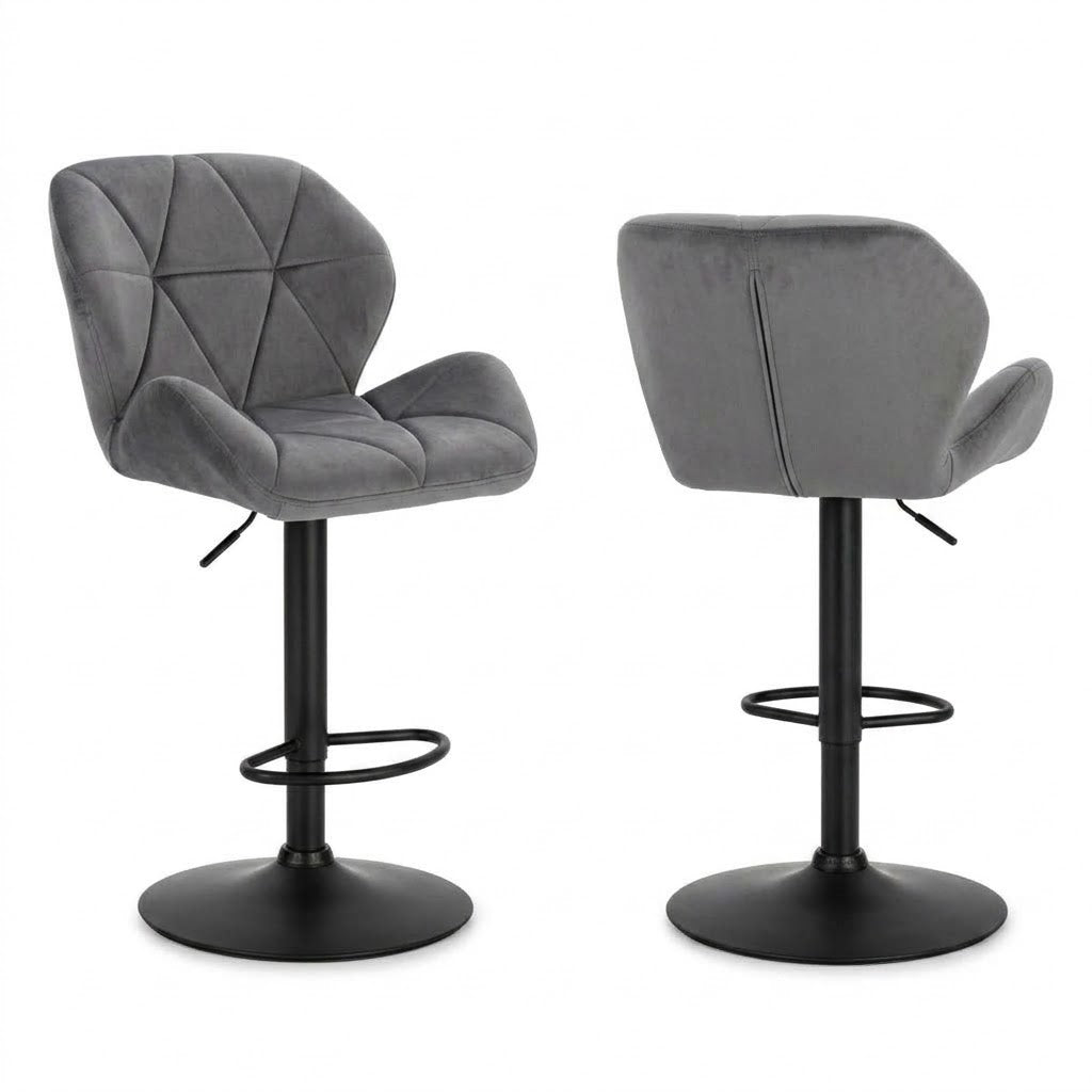 Tabouret de bar pivotant Snö lot de 2 – duo face et dos, velours gris moyen – Haut-Comptoir