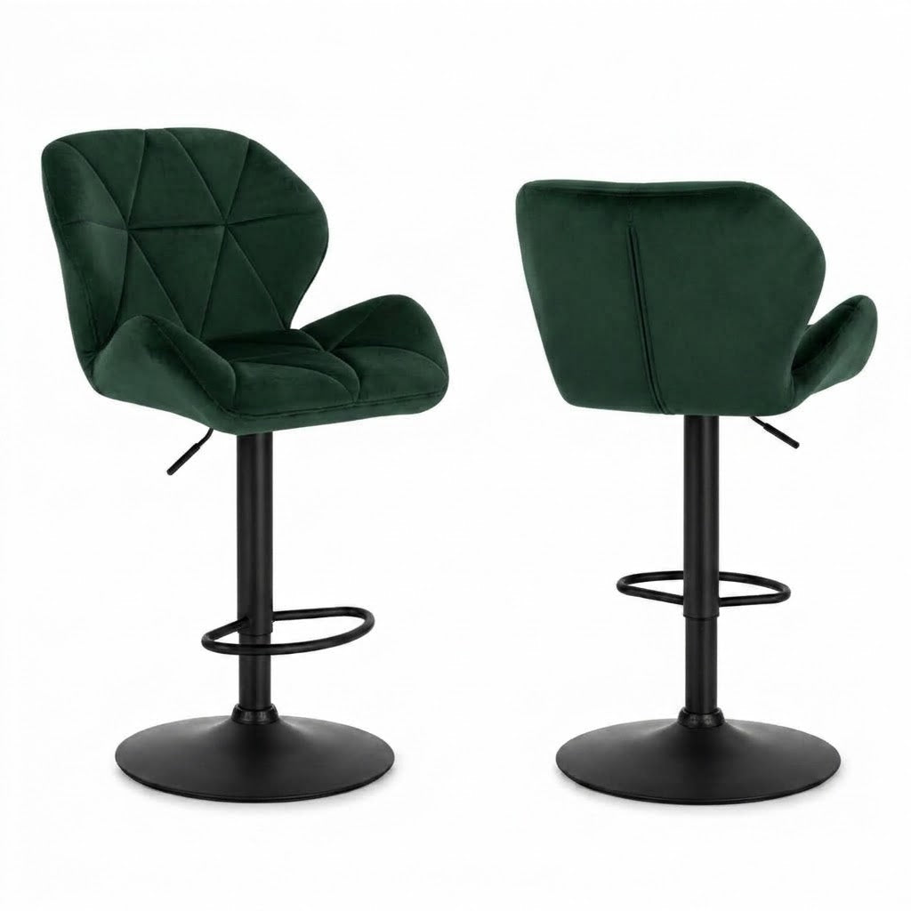 Tabouret de bar pivotant Snö lot de 2 – duo face et dos, velours vert émeraude vif – Haut-Comptoir