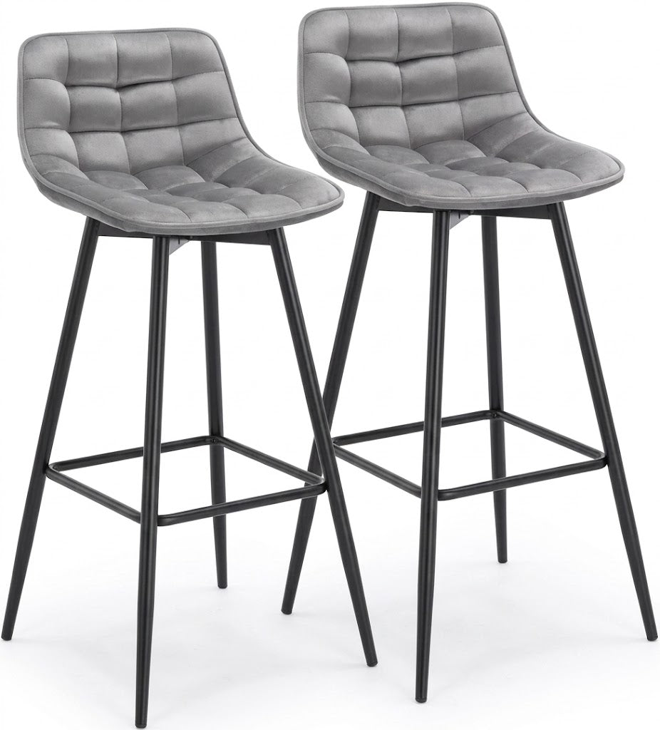 Chaise de bar haute Bergen lot de 2 – duo coloris jaune moutarde velours – Haut-Comptoir