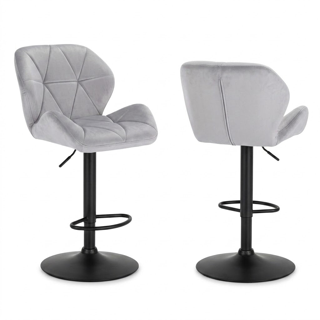 Tabouret de bar pivotant Snö lot de 2 – duo face et dos, velours gris clair perle – Haut-Comptoir