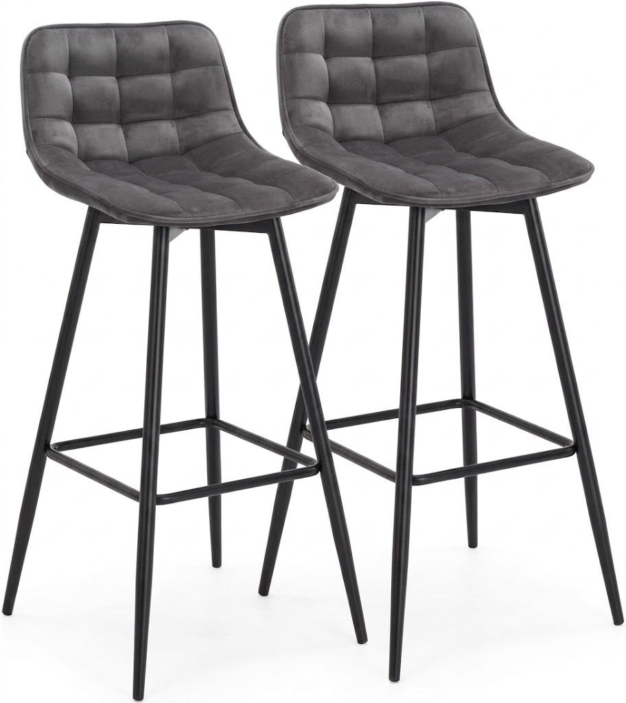 Chaise de bar haute Bergen lot de 2 – duo coloris bordeaux velours – Haut-Comptoir
