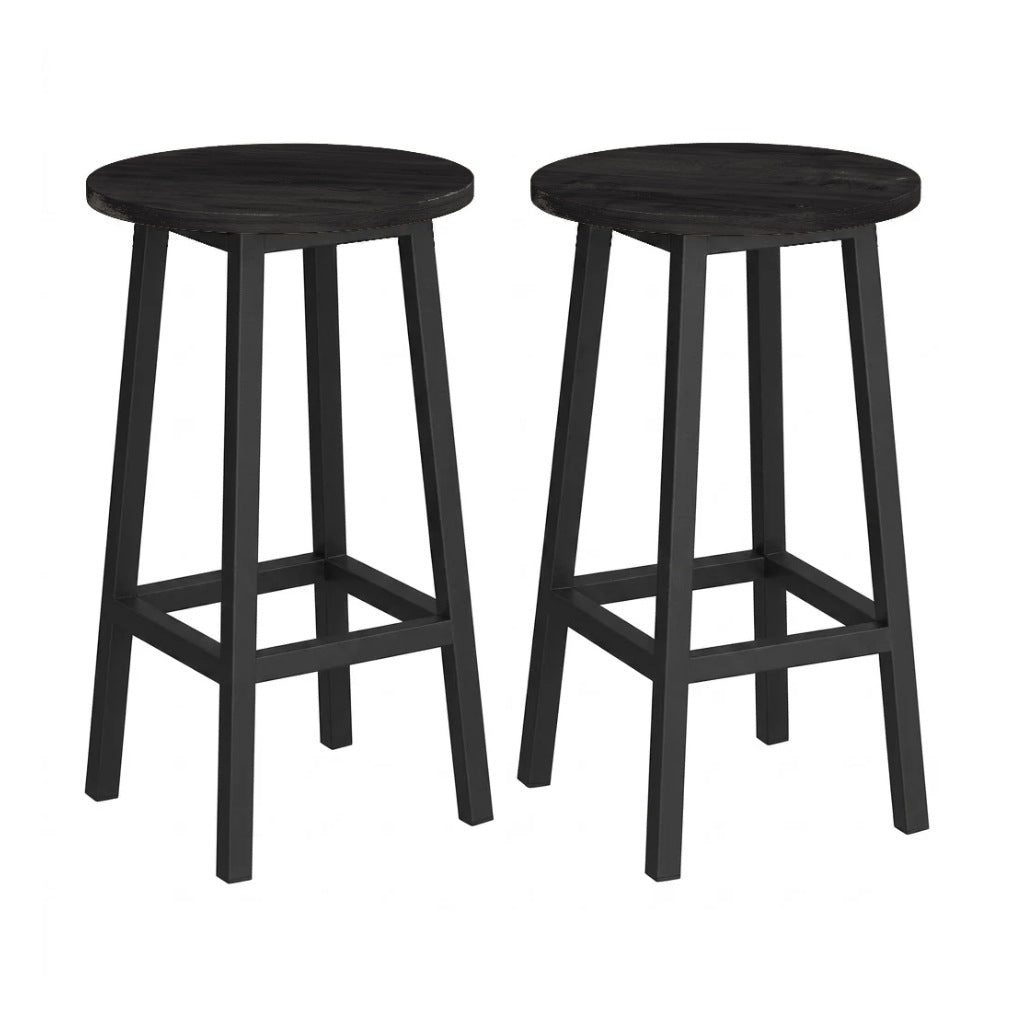 Tabouret de bar haut Lykke lot de 2 – assise ronde bois noir et piétement acier noir – Haut-Comptoir