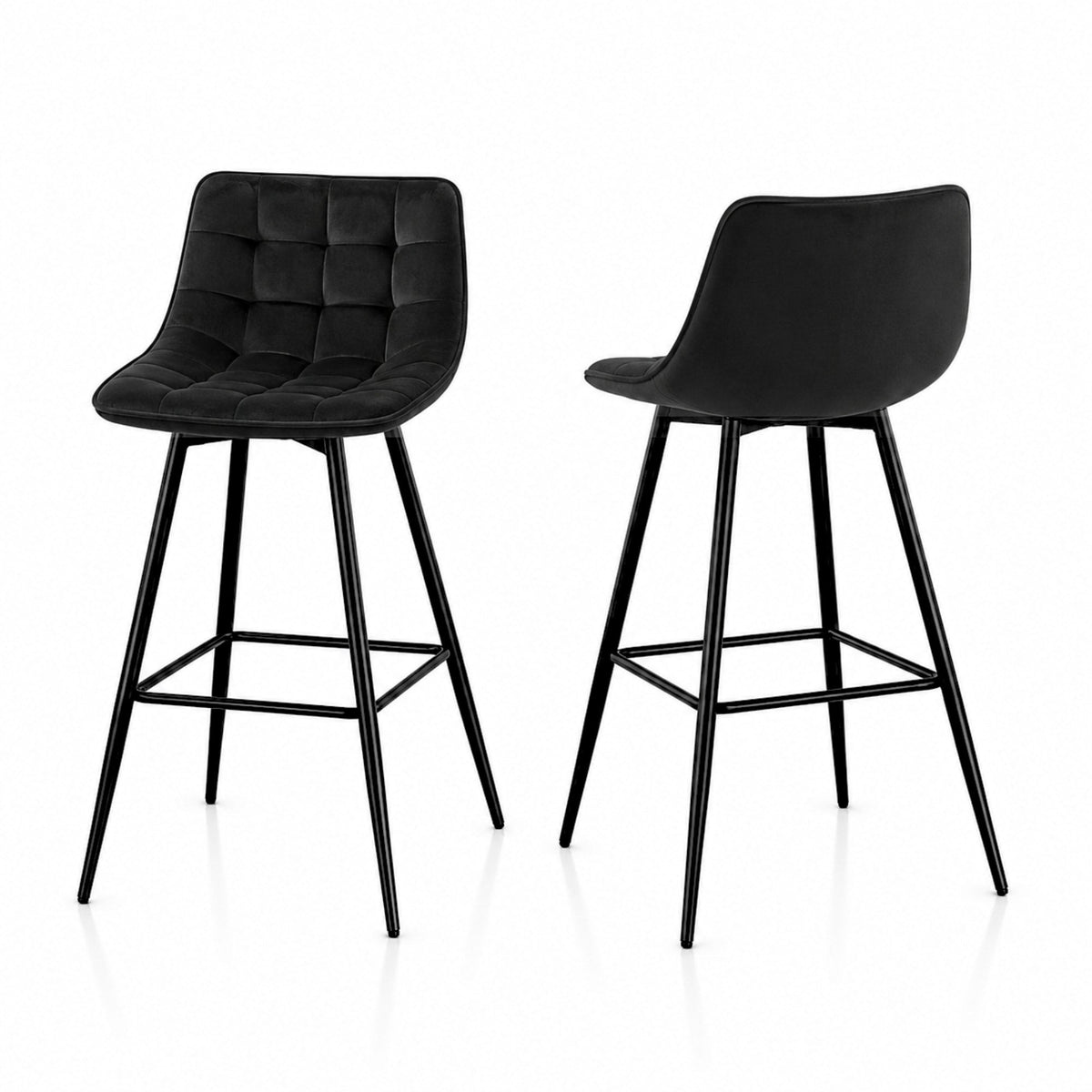 Chaise de bar haute Bergen lot de 2 – vue face, velours vert bouteille et base noire – Haut-Comptoir