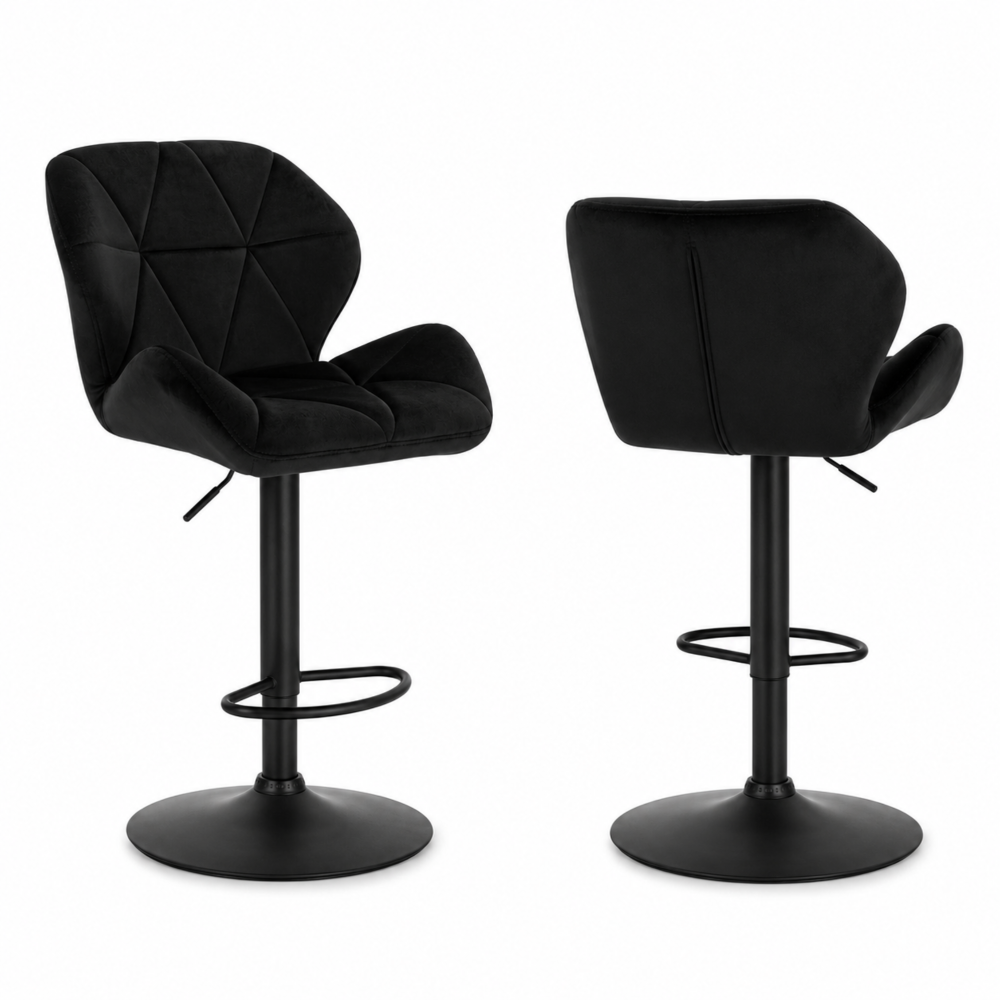 Tabouret de bar pivotant Snö lot de 2 – duo face et dos, velours gris anthracite – Haut-Comptoir