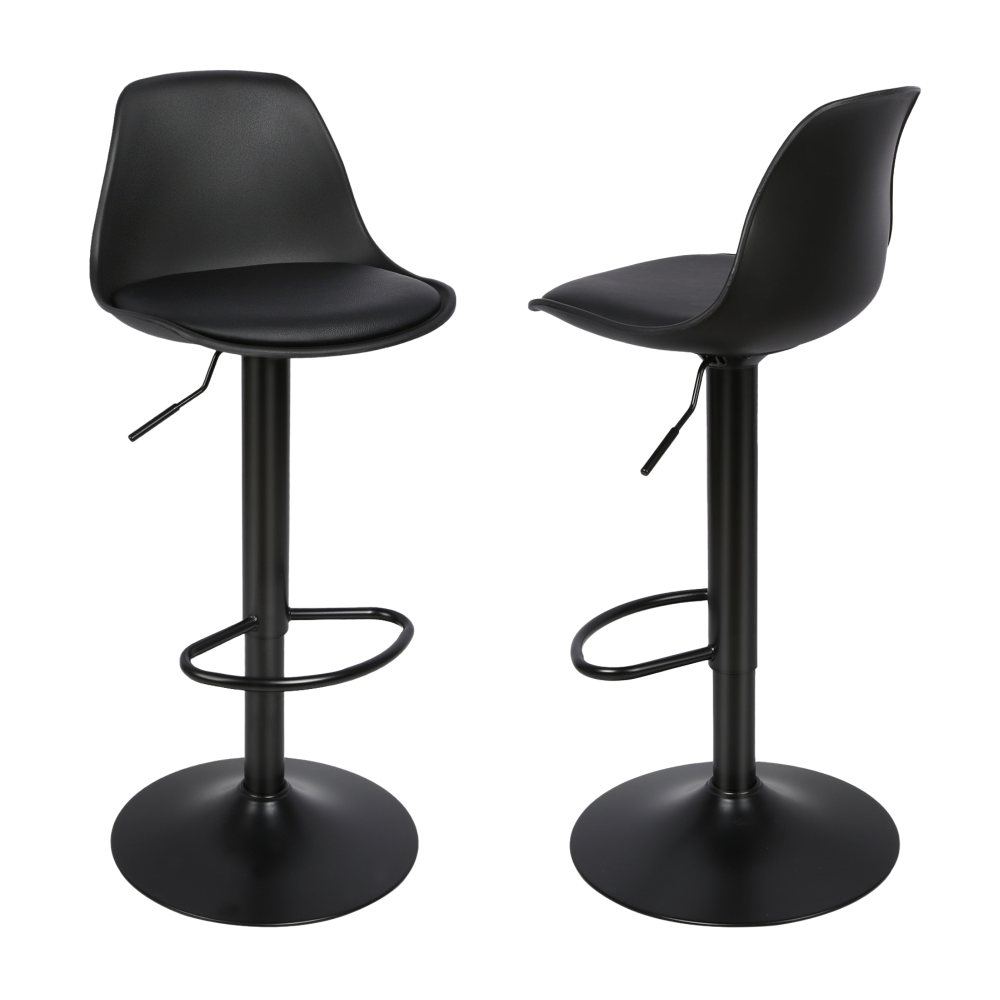 Tabouret de bar pivotant Skog lot de 2 – vue dos, piétement 4 pieds croisés métal – Haut-Comptoir
