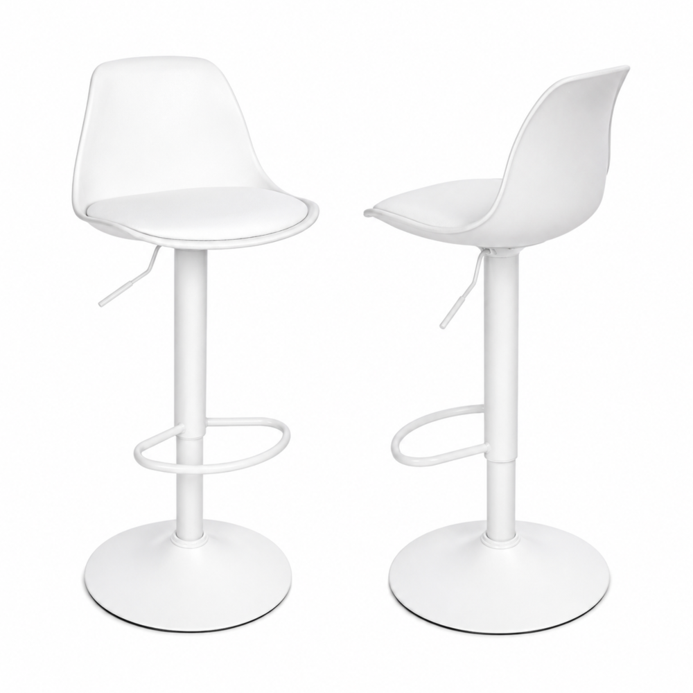 Tabouret de bar pivotant Skog lot de 2 – vue 3/4, rotation 360° et repose-pieds annulaire – Haut-Comptoir